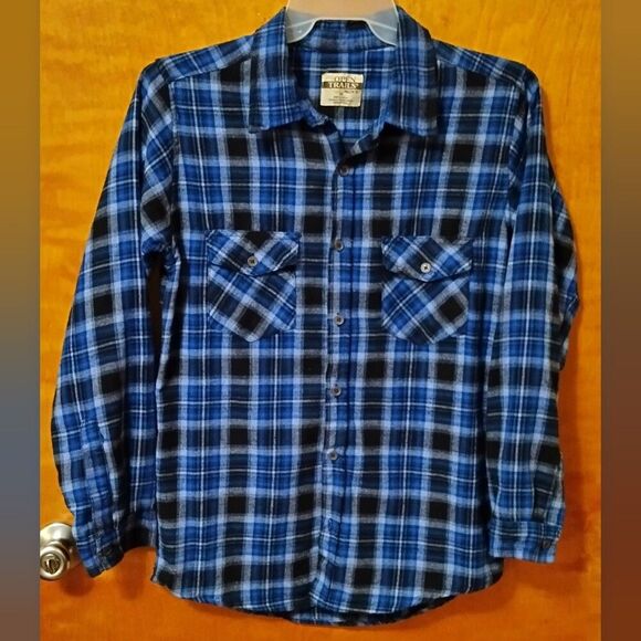 Open Trails Plaid Flannel Button Down Shirt Blue Black Mens Sz M - Picture 1 of 3